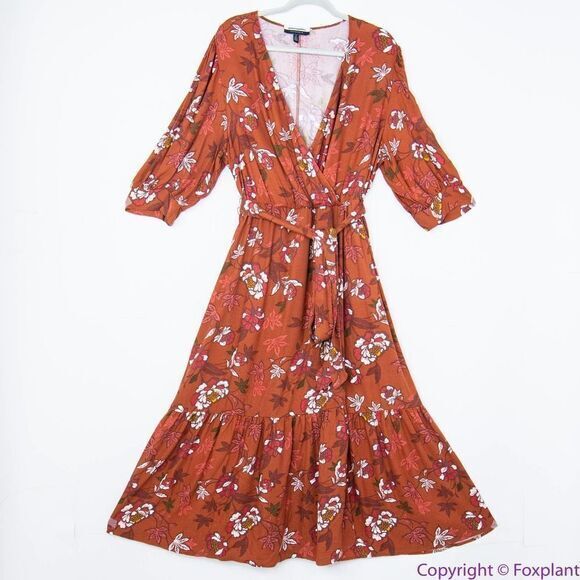 NEW Eloquii Elements Floral Print Midi Wrap Dress with Puff Sleeves, 16 - Picture 3 of 16